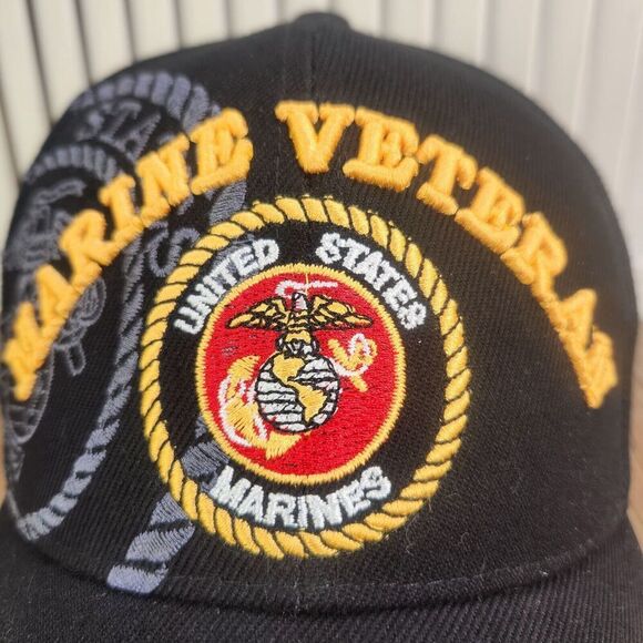 Marine Veteran Golden Lion Strapback Hat Cap Black Embroidered Military Service - Picture 3 of 10
